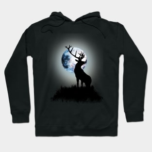 deer illustration and blue moon Hoodie